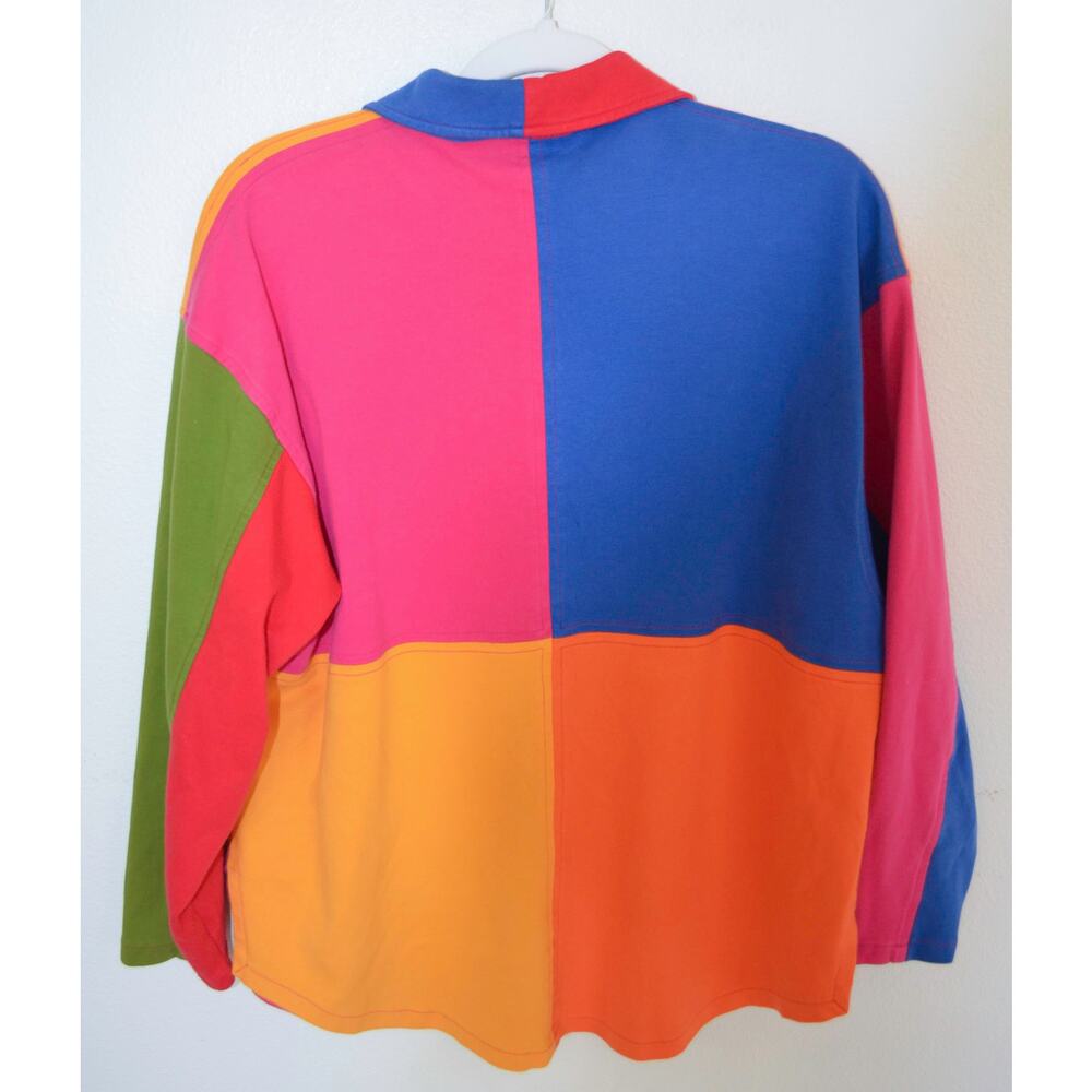 Vintage 90s Colorblock Zip Front Collared Shirt - Picture 3 of 3